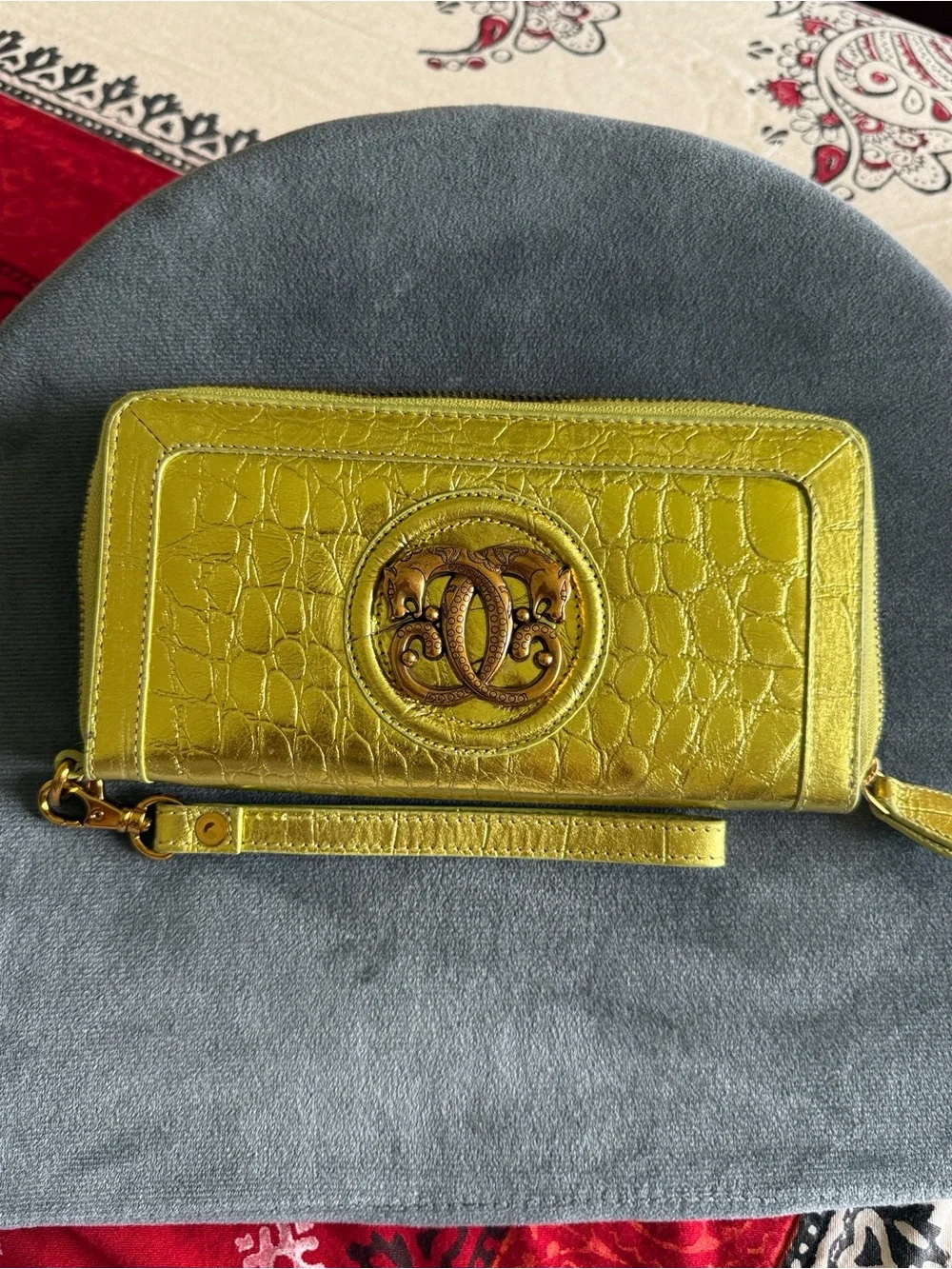 Sharif Metallic Croc-Embossed Zip Wallet - shimary green Gold